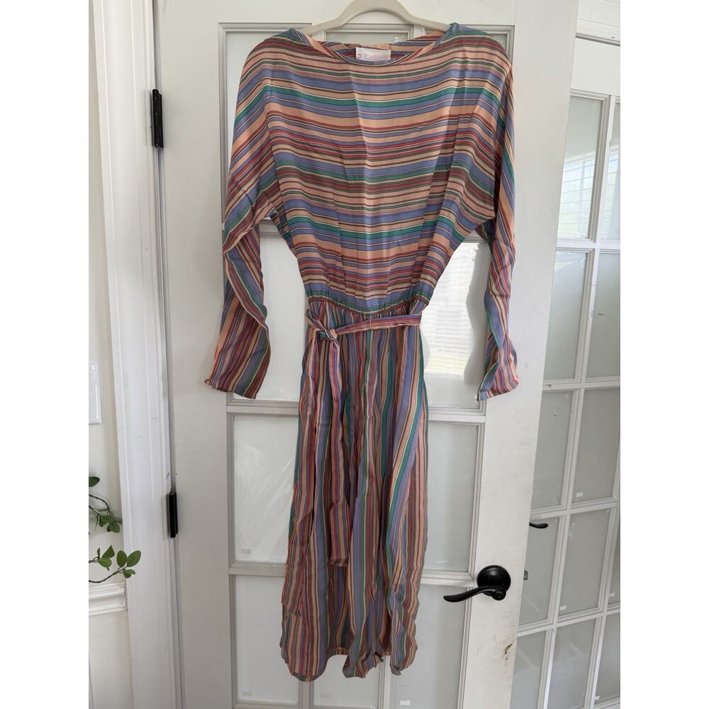 Vintage DVF Editions Diane Von Furstenberg Dress Size 12 Multicolor Stripe MIDI